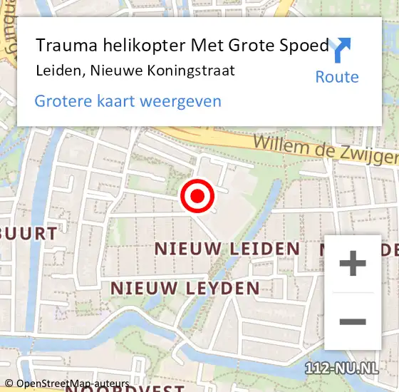 Locatie op kaart van de 112 melding: Trauma helikopter Met Grote Spoed Naar Leiden, Nieuwe Koningstraat op 19 november 2023 15:49