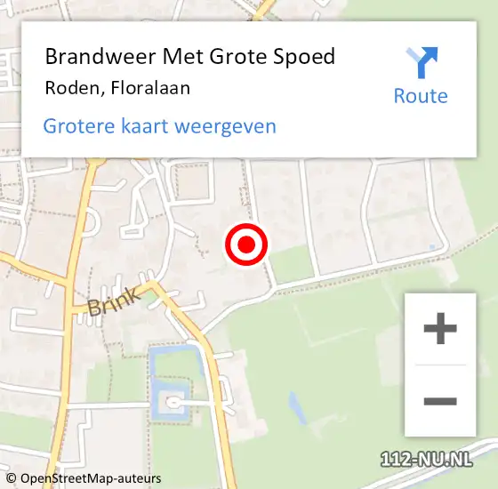 Locatie op kaart van de 112 melding: Brandweer Met Grote Spoed Naar Roden, Floralaan op 19 november 2023 15:51