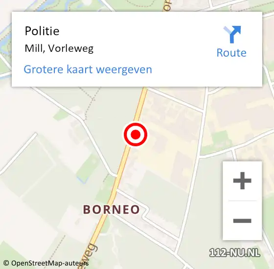 Locatie op kaart van de 112 melding: Politie Mill, Vorleweg op 19 november 2023 16:14