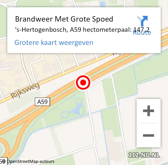 Locatie op kaart van de 112 melding: Brandweer Met Grote Spoed Naar 's-Hertogenbosch, A59 hectometerpaal: 147,2 op 19 november 2023 16:18