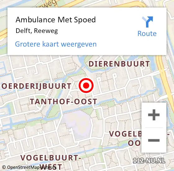 Locatie op kaart van de 112 melding: Ambulance Met Spoed Naar Delft, Reeweg op 19 november 2023 17:37