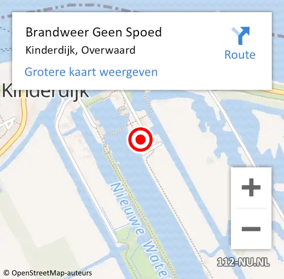 Locatie op kaart van de 112 melding: Brandweer Geen Spoed Naar Kinderdijk, Overwaard op 19 november 2023 17:55