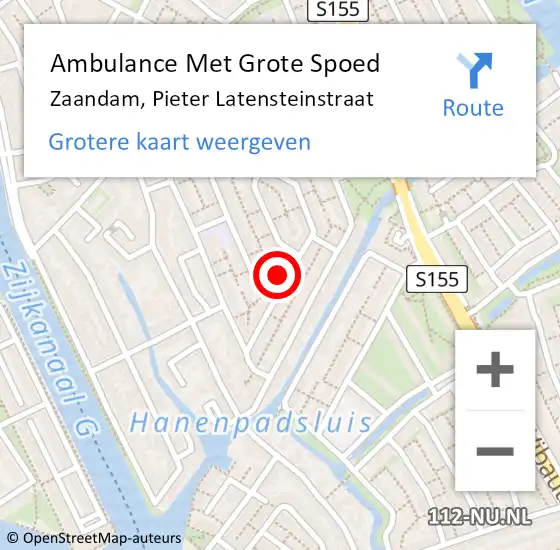 Locatie op kaart van de 112 melding: Ambulance Met Grote Spoed Naar Zaandam, Pieter Latensteinstraat op 19 november 2023 18:02