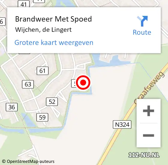 Locatie op kaart van de 112 melding: Brandweer Met Spoed Naar Wijchen, de Lingert op 19 november 2023 18:03