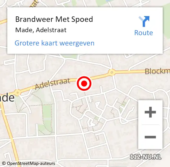 Locatie op kaart van de 112 melding: Brandweer Met Spoed Naar Made, Adelstraat op 19 november 2023 18:36