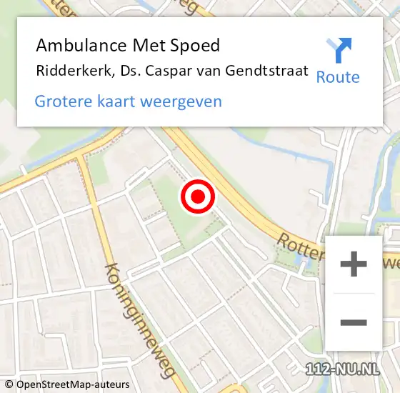 Locatie op kaart van de 112 melding: Ambulance Met Spoed Naar Ridderkerk, Ds. Caspar van Gendtstraat op 19 november 2023 18:37