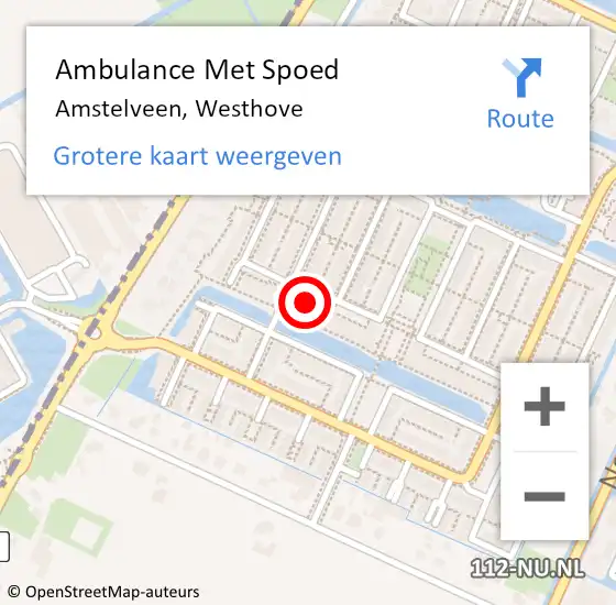 Locatie op kaart van de 112 melding: Ambulance Met Spoed Naar Amstelveen, Westhove op 19 november 2023 19:08