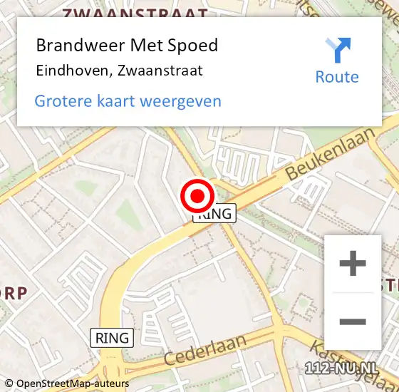 Locatie op kaart van de 112 melding: Brandweer Met Spoed Naar Eindhoven, Zwaanstraat op 19 november 2023 19:22