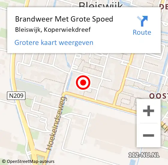 Locatie op kaart van de 112 melding: Brandweer Met Grote Spoed Naar Bleiswijk, Koperwiekdreef op 19 november 2023 19:31