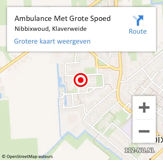 Locatie op kaart van de 112 melding: Ambulance Met Grote Spoed Naar Nibbixwoud, Klaverweide op 19 november 2023 19:35