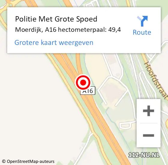 Locatie op kaart van de 112 melding: Politie Met Grote Spoed Naar Moerdijk, A16 hectometerpaal: 49,4 op 19 november 2023 19:41