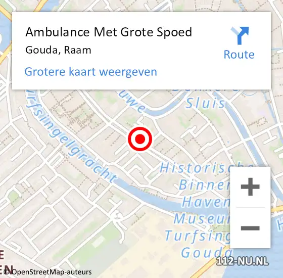 Locatie op kaart van de 112 melding: Ambulance Met Grote Spoed Naar Gouda, Raam op 19 november 2023 19:48