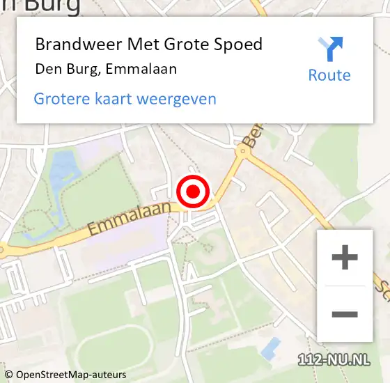 Locatie op kaart van de 112 melding: Brandweer Met Grote Spoed Naar Den Burg, Emmalaan op 19 november 2023 21:44