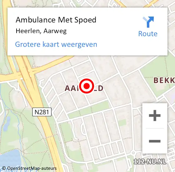 Locatie op kaart van de 112 melding: Ambulance Met Spoed Naar Heerlen, Aarweg op 15 september 2014 21:48