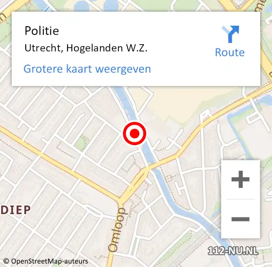 Locatie op kaart van de 112 melding: Politie Utrecht, Hogelanden W.Z. op 19 november 2023 22:09