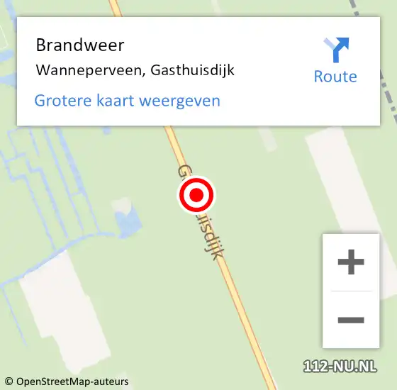 Locatie op kaart van de 112 melding: Brandweer Wanneperveen, Gasthuisdijk op 15 september 2014 21:56