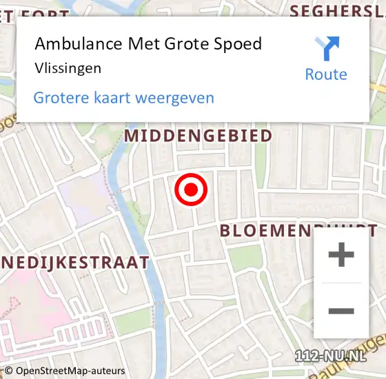 Locatie op kaart van de 112 melding: Ambulance Met Grote Spoed Naar Vlissingen op 19 november 2023 23:24