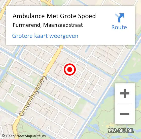 Locatie op kaart van de 112 melding: Ambulance Met Grote Spoed Naar Purmerend, Maanzaadstraat op 20 november 2023 01:12