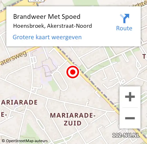 Locatie op kaart van de 112 melding: Brandweer Met Spoed Naar Hoensbroek, Akerstraat-Noord op 20 november 2023 01:47