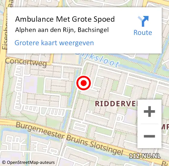 Locatie op kaart van de 112 melding: Ambulance Met Grote Spoed Naar Alphen aan den Rijn, Bachsingel op 20 november 2023 01:50