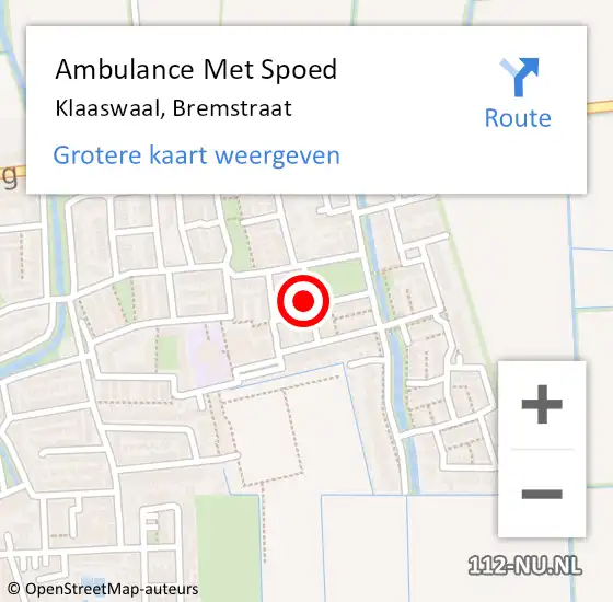 Locatie op kaart van de 112 melding: Ambulance Met Spoed Naar Klaaswaal, Bremstraat op 20 november 2023 02:30