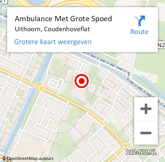 Locatie op kaart van de 112 melding: Ambulance Met Grote Spoed Naar Uithoorn, Coudenhoveflat op 20 november 2023 03:04