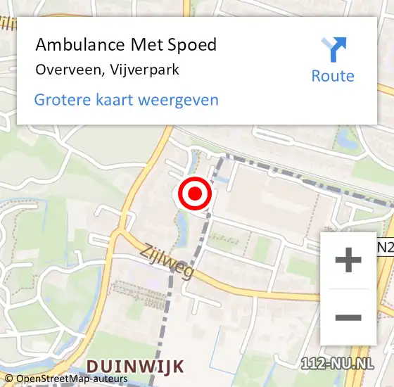 Locatie op kaart van de 112 melding: Ambulance Met Spoed Naar Overveen, Vijverpark op 20 november 2023 03:46