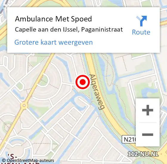 Locatie op kaart van de 112 melding: Ambulance Met Spoed Naar Capelle aan den IJssel, Paganinistraat op 20 november 2023 04:19
