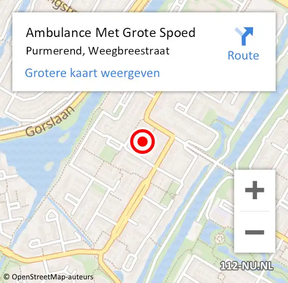 Locatie op kaart van de 112 melding: Ambulance Met Grote Spoed Naar Purmerend, Weegbreestraat op 20 november 2023 05:18