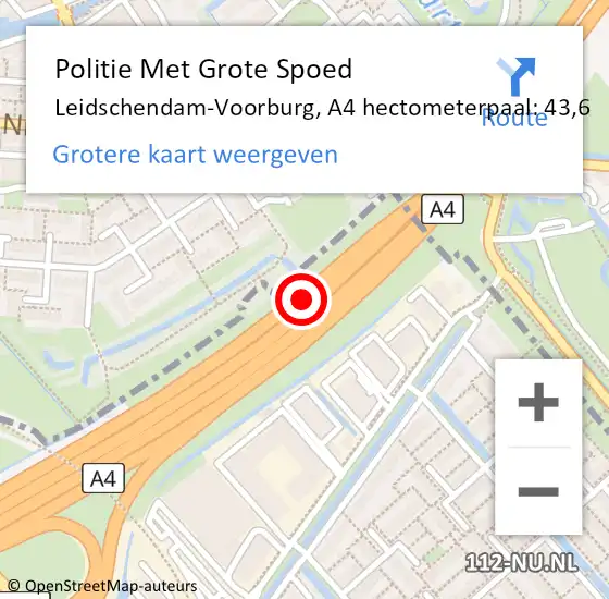 Locatie op kaart van de 112 melding: Politie Met Grote Spoed Naar Leidschendam-Voorburg, A4 hectometerpaal: 43,6 op 20 november 2023 06:01