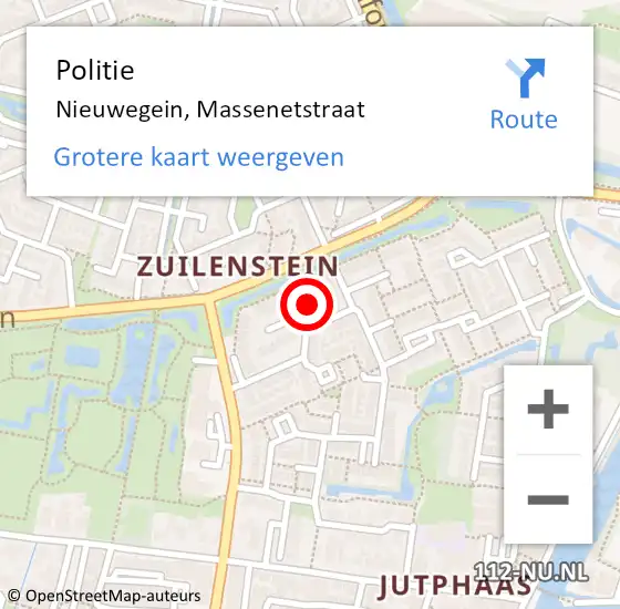 Locatie op kaart van de 112 melding: Politie Nieuwegein, Massenetstraat op 20 november 2023 06:09