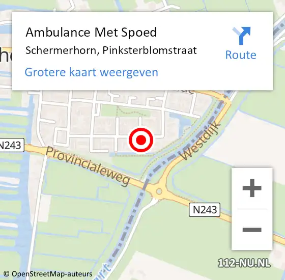 Locatie op kaart van de 112 melding: Ambulance Met Spoed Naar Schermerhorn, Pinksterblomstraat op 15 september 2014 22:26