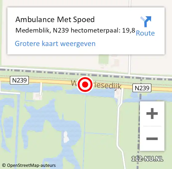 Locatie op kaart van de 112 melding: Ambulance Met Spoed Naar Medemblik, N239 hectometerpaal: 19,8 op 20 november 2023 07:19