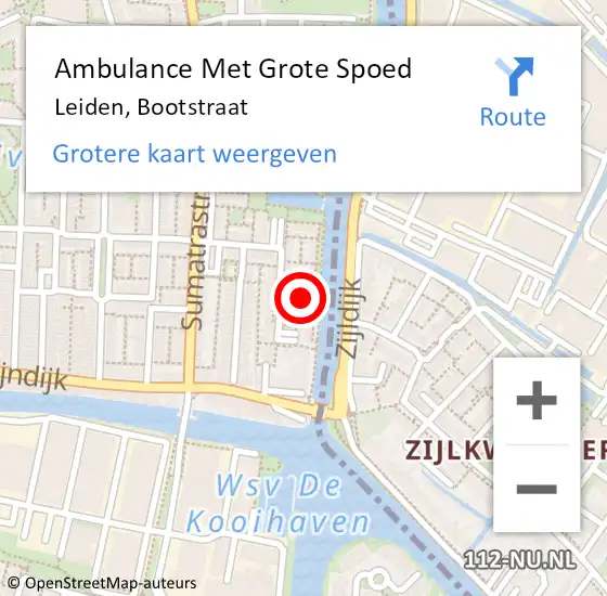 Locatie op kaart van de 112 melding: Ambulance Met Grote Spoed Naar Leiden, Bootstraat op 20 november 2023 07:52