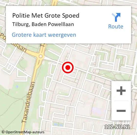 Locatie op kaart van de 112 melding: Politie Met Grote Spoed Naar Tilburg, Baden Powelllaan op 20 november 2023 07:52