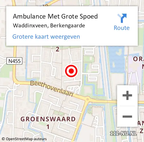 Locatie op kaart van de 112 melding: Ambulance Met Grote Spoed Naar Waddinxveen, Berkengaarde op 20 november 2023 08:04