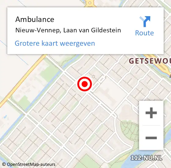 Locatie op kaart van de 112 melding: Ambulance Nieuw-Vennep, Laan van Gildestein op 20 november 2023 08:08