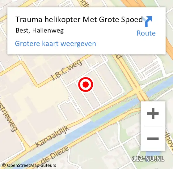 Locatie op kaart van de 112 melding: Trauma helikopter Met Grote Spoed Naar Best, Hallenweg op 20 november 2023 08:14