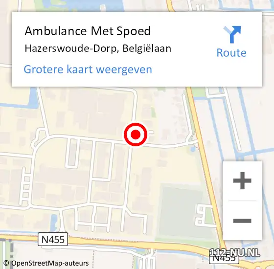 Locatie op kaart van de 112 melding: Ambulance Met Spoed Naar Hazerswoude-Dorp, Belgiëlaan op 20 november 2023 08:20