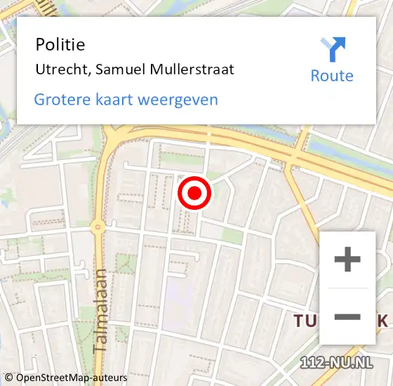 Locatie op kaart van de 112 melding: Politie Utrecht, Samuel Mullerstraat op 20 november 2023 08:33