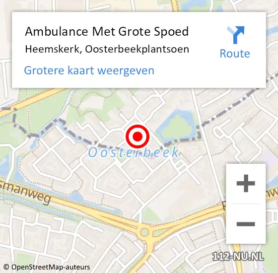 Locatie op kaart van de 112 melding: Ambulance Met Grote Spoed Naar Heemskerk, Oosterbeekplantsoen op 20 november 2023 08:36