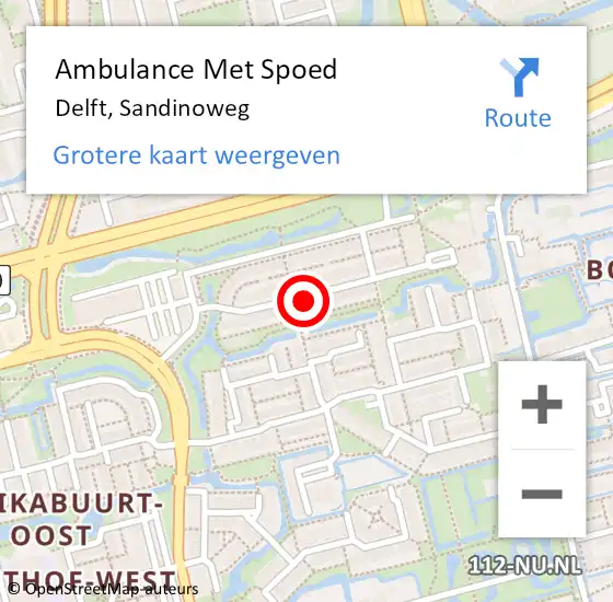 Locatie op kaart van de 112 melding: Ambulance Met Spoed Naar Delft, Sandinoweg op 20 november 2023 08:50