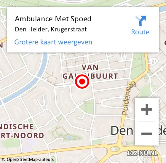 Locatie op kaart van de 112 melding: Ambulance Met Spoed Naar Den Helder, Krugerstraat op 20 november 2023 09:53