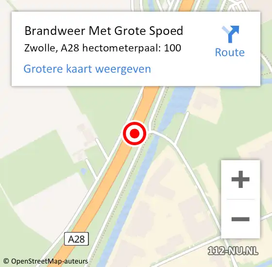 Locatie op kaart van de 112 melding: Brandweer Met Grote Spoed Naar Zwolle, A28 hectometerpaal: 100 op 20 november 2023 10:06