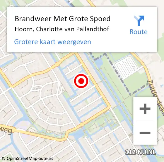 Locatie op kaart van de 112 melding: Brandweer Met Grote Spoed Naar Hoorn, Charlotte van Pallandthof op 20 november 2023 10:23