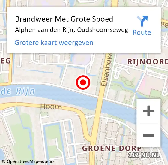 Locatie op kaart van de 112 melding: Brandweer Met Grote Spoed Naar Alphen aan den Rijn, Oudshoornseweg op 20 november 2023 10:33