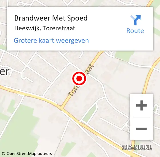 Locatie op kaart van de 112 melding: Brandweer Met Spoed Naar Heeswijk, Torenstraat op 20 november 2023 10:38