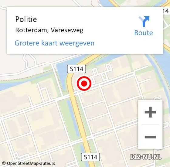 Locatie op kaart van de 112 melding: Politie Rotterdam, Vareseweg op 20 november 2023 10:40