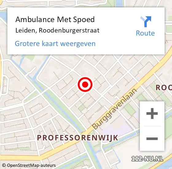 Locatie op kaart van de 112 melding: Ambulance Met Spoed Naar Leiden, Roodenburgerstraat op 20 november 2023 11:14