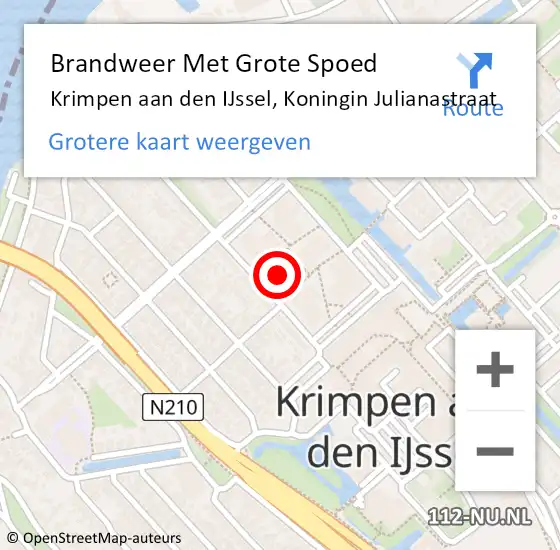 Locatie op kaart van de 112 melding: Brandweer Met Grote Spoed Naar Krimpen aan den IJssel, Koningin Julianastraat op 20 november 2023 11:31